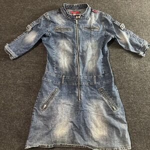 SouthPole Collection Denim Dress Women's XXL Blue Zip Front Casual Utility Style